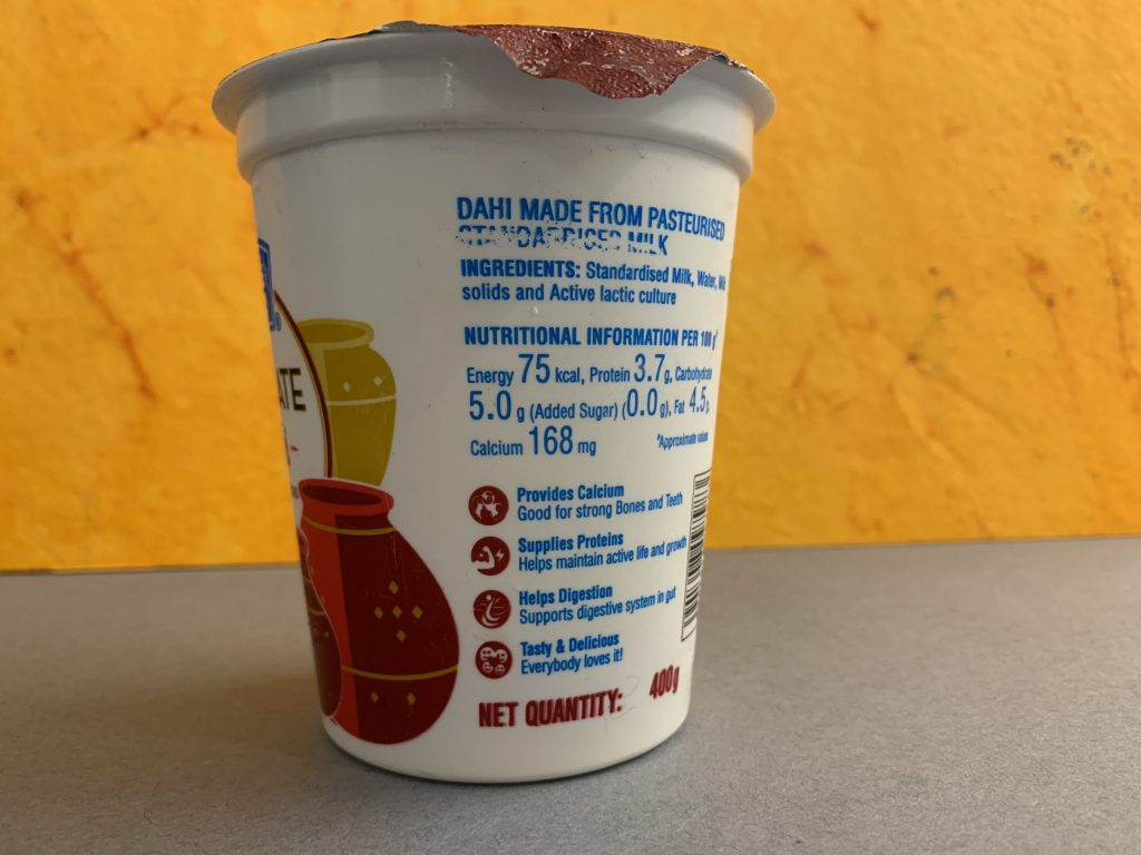Mother Dairy Ultimate Dahi Nutritional Information