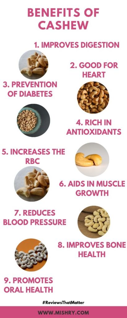 infographic of cashew's health benefits