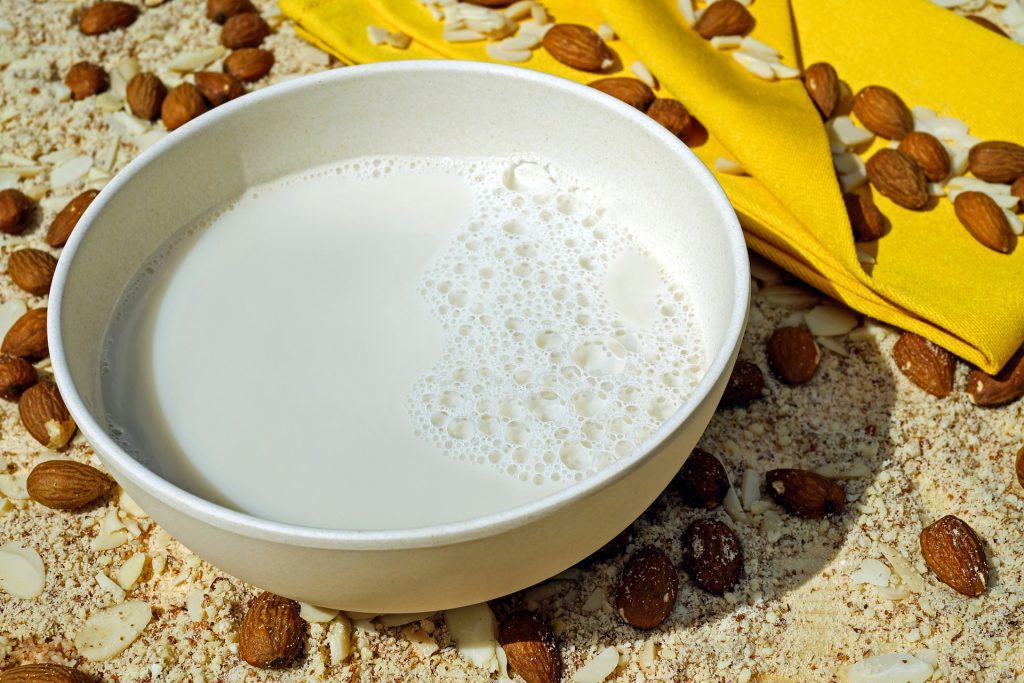 almond milk in a bowl