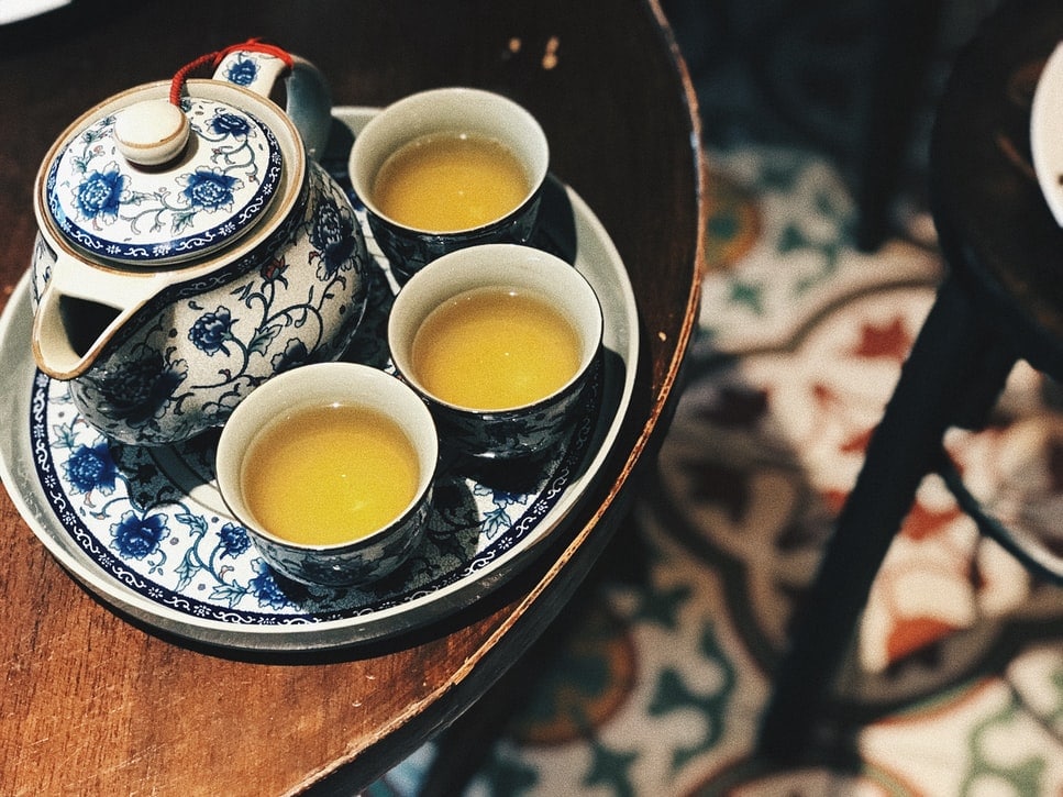 white tea served in tea set