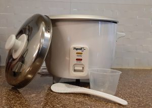 electric rice cooker with lid open