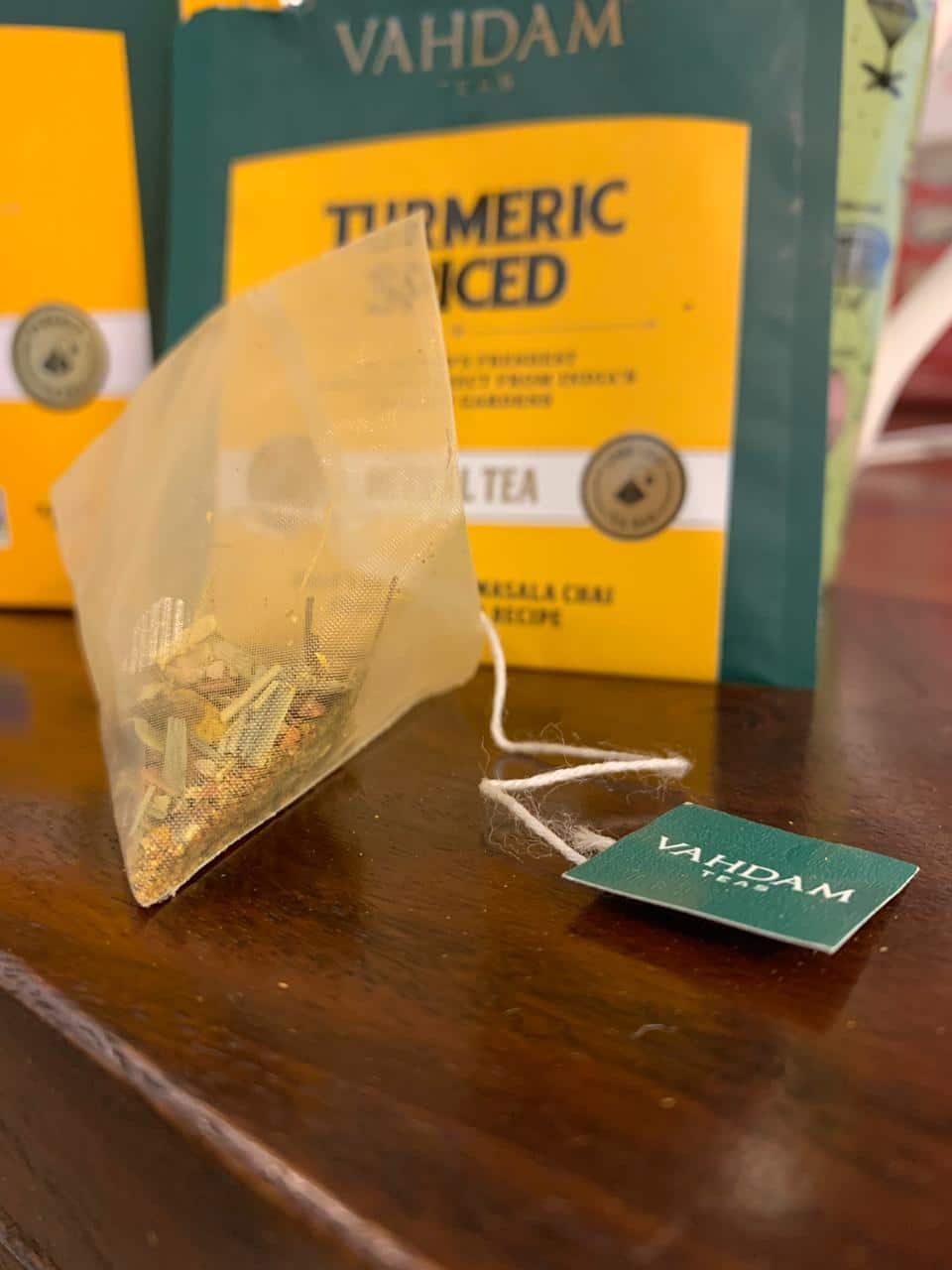 vahdam turmeric spiced tea bag packaging