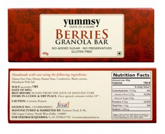 yummsy berries granola bar