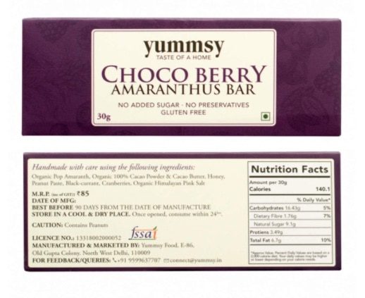 yummsy choco berry amaranthus bar