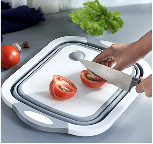 a foldable silicone chopping board.