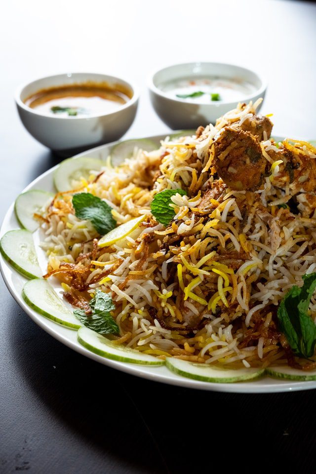cooked biryani served in a plate