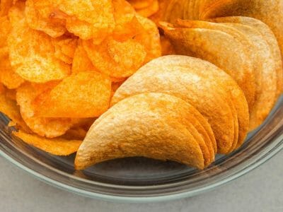 potato chips in a glass bowl