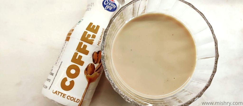 closer look at cream bell latte cold coffee milkshake