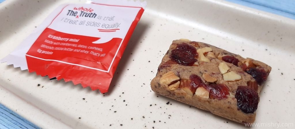 closer look at the whole truth protein bar cranberry mini