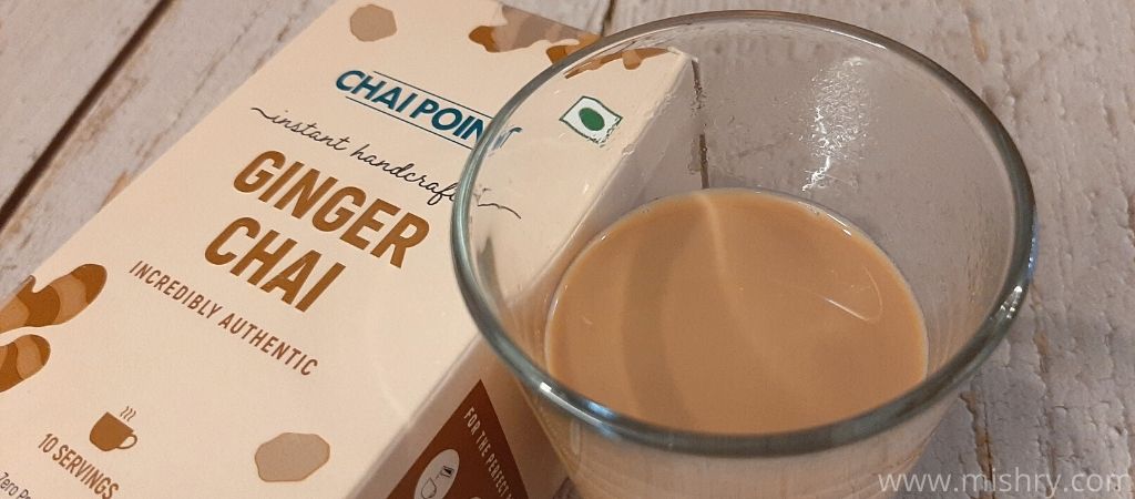 closer look at chai point ginger tea in a glass