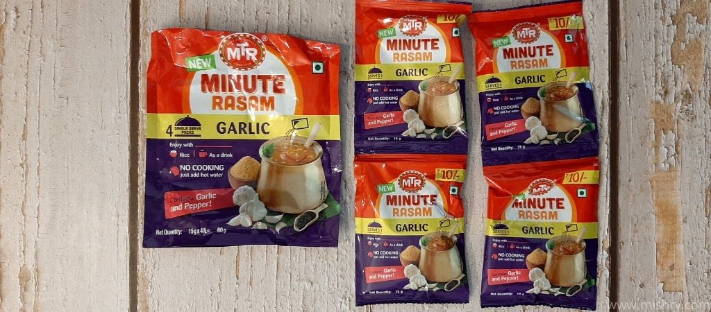 mtr minute rasam garlic variant packaging