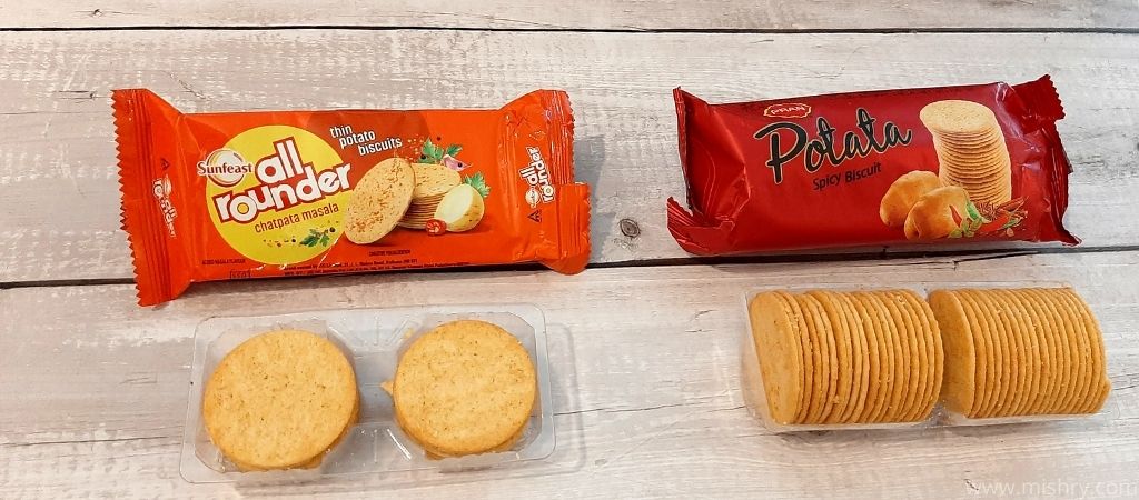 Pran spicy and sunfeast all rounder biscuits packaging