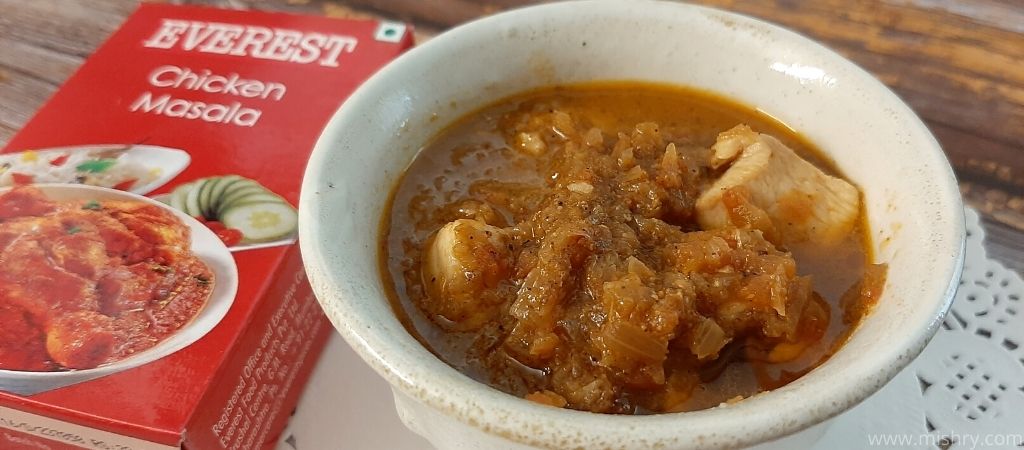 chicken curry made using everest chicken masala