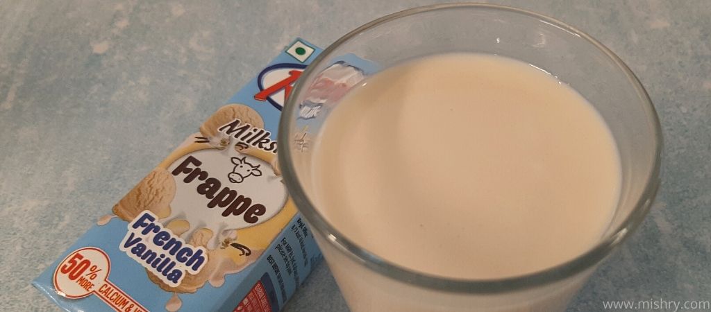 closer look at french vanilla milkshake in a glass
