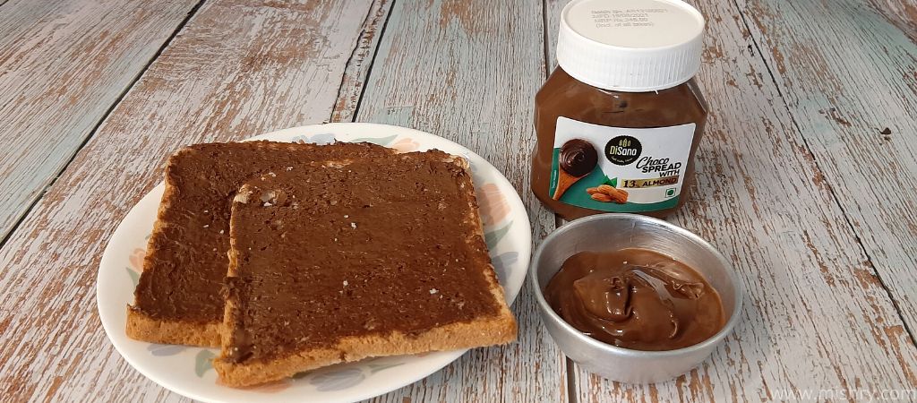 disano choco spread with almond over bread slices