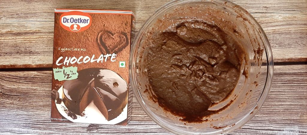 dr oetker chocolate cake mix batter in a bowl