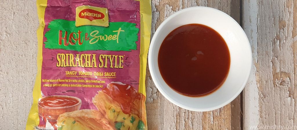 maggi sriracha style tangy tomato chilli sauce in a bowl