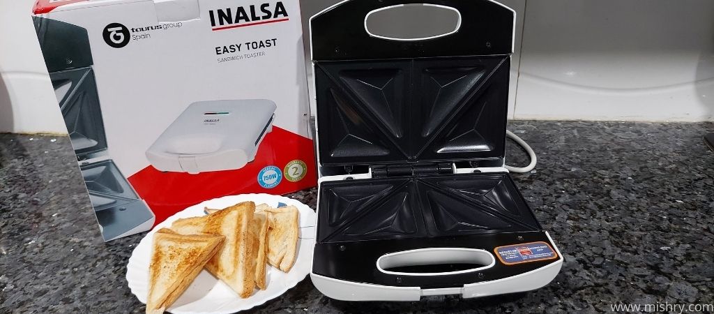 sandwich on a plate after toasting in inalsa sandwich maker