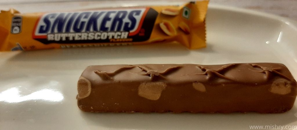 snickers butterscotch chocolate bar on a plate