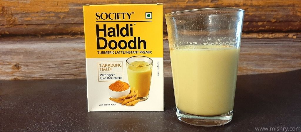 society haldi doodh premix after mixing in hot water