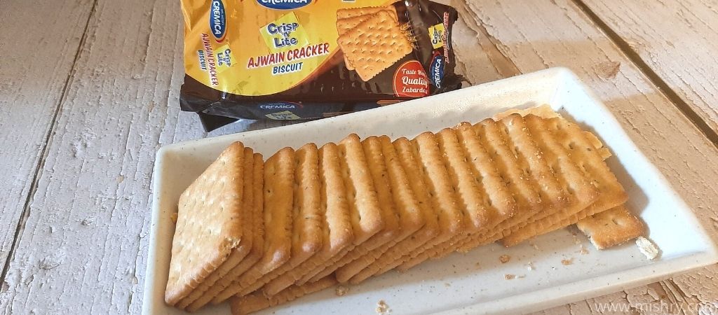 cremica ajwain cracker biscuits on a tray