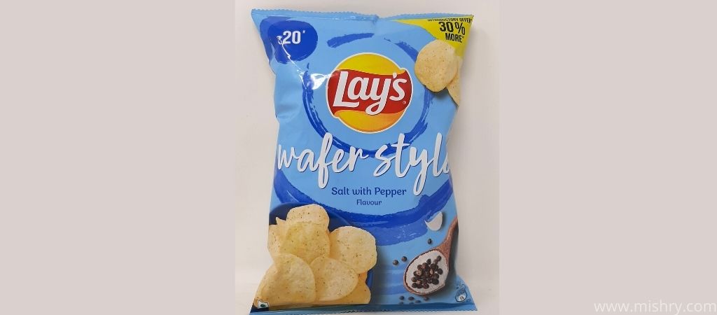 lays wafer style salt with pepper potato chips packaging