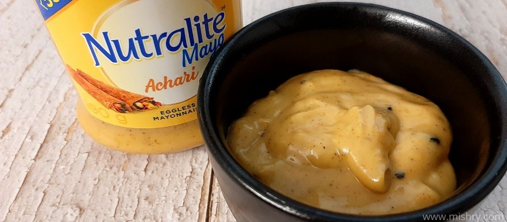 nutralite mayo achari mayonnaise in a cup