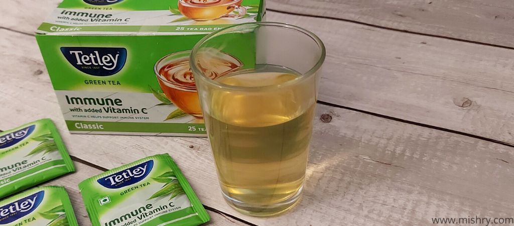 brewed cup of tetley green tea