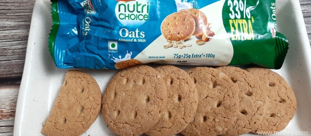britannia nutri choice oats almond and milk cookies placed in a plate