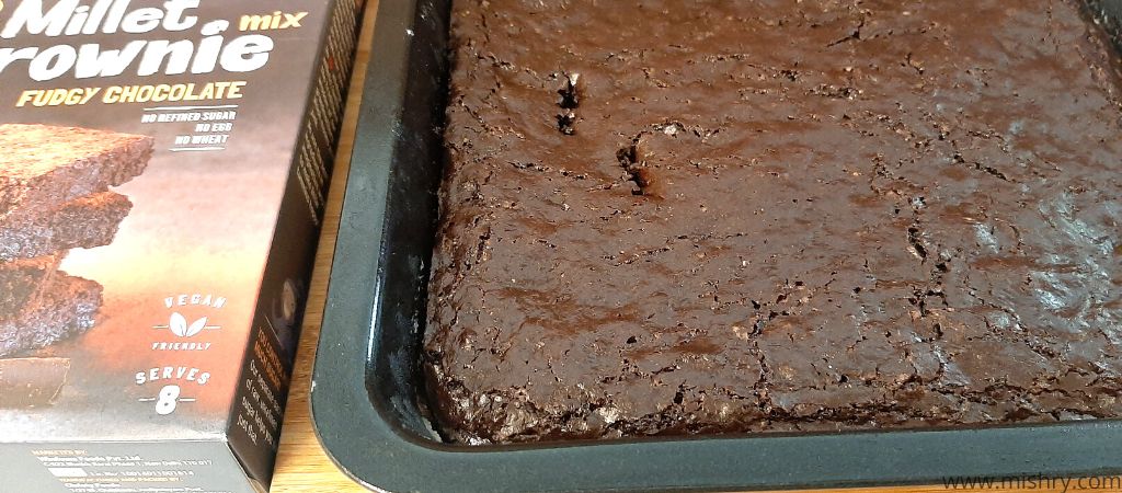 closer look at chocolate brownie in the tin