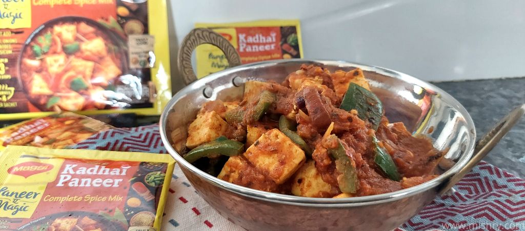 closer look at the kadhai paneer made using maggi kadhai paneer spice mix