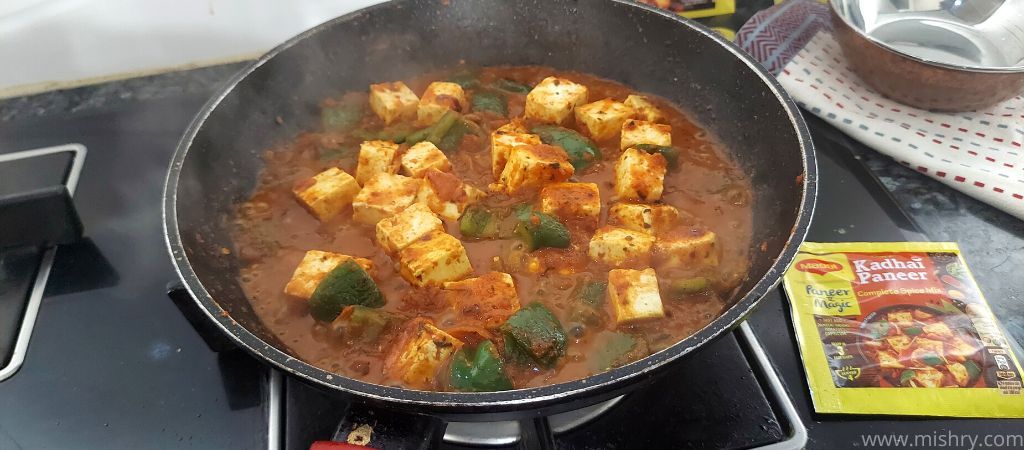 cooking kadhai paneer using maggi kadhai paneer complete spice mix