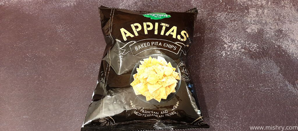 wingreens farms appitas baked pita chips parmesan and mediterranean herbs flavor packaging
