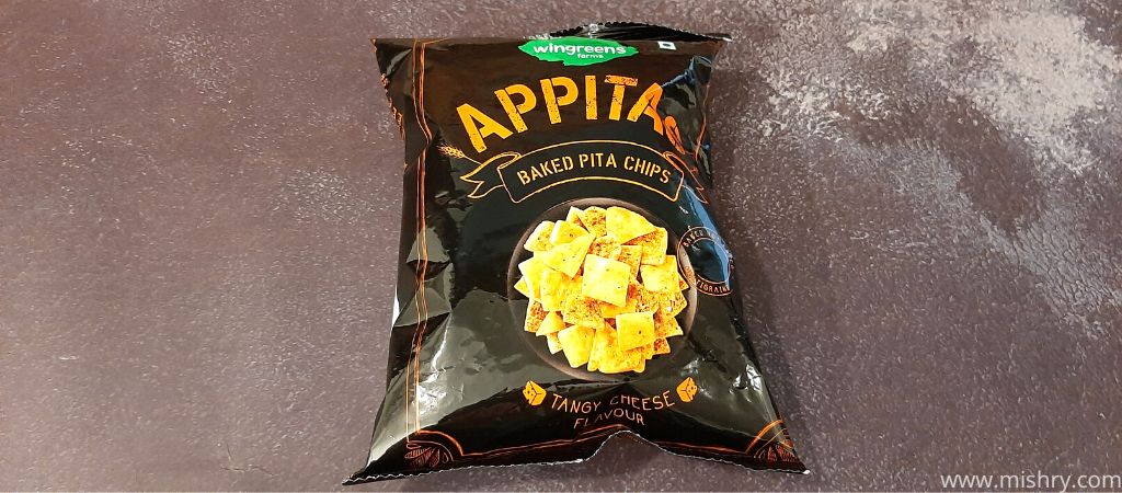 wingreens farms appitas baked pita chips tangy cheese flavor packaging