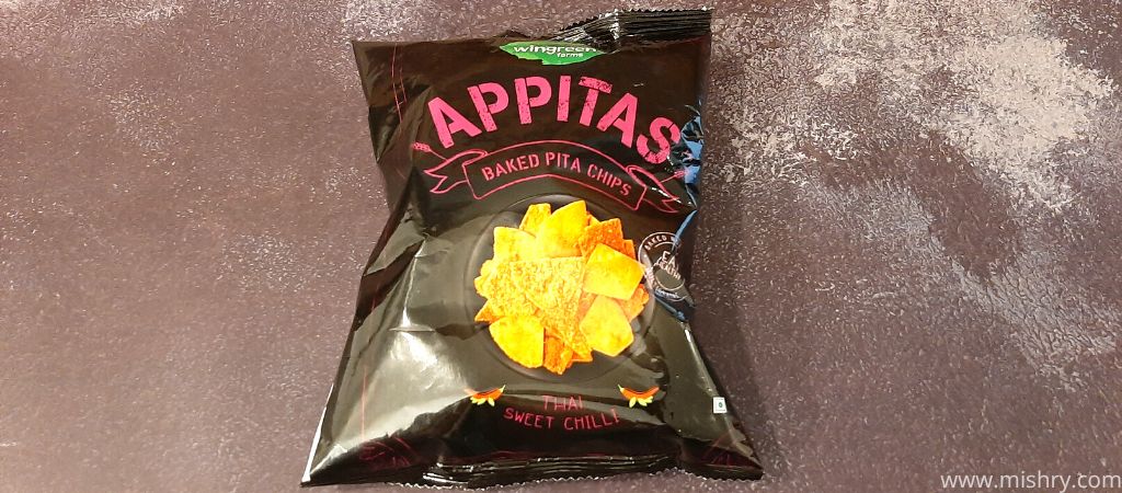 wingreens farms appitas baked pita chips thai sweet chilli flavor packaging