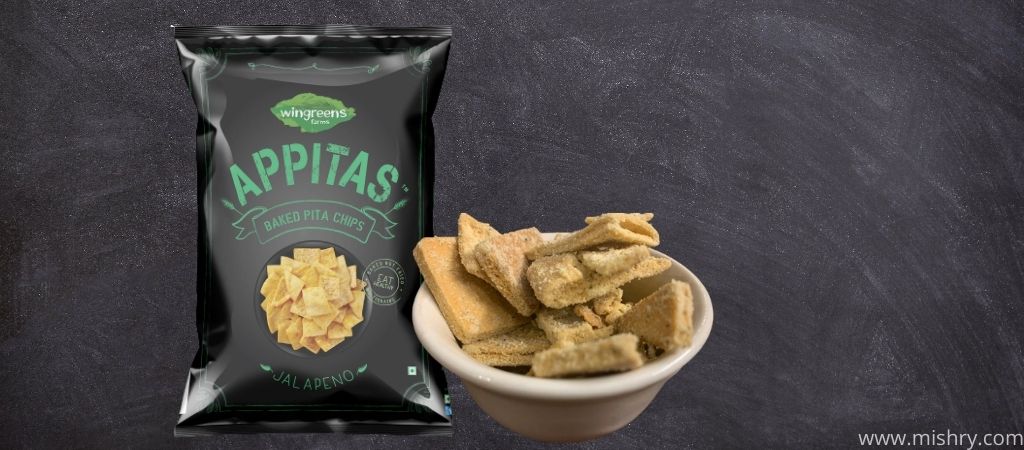 wingreens farms appitas jalapeno baked pita chips placed in a bowl