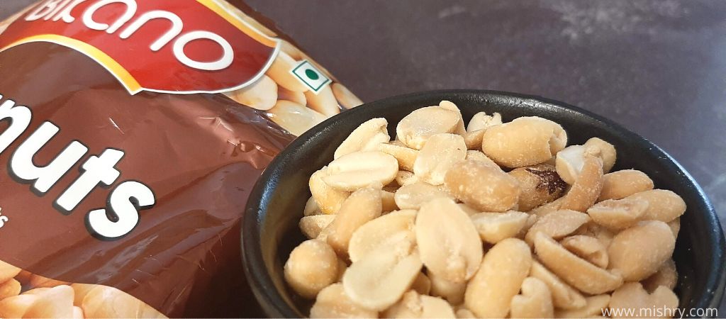 closer look at bikano classic salted peanuts in a bowl
