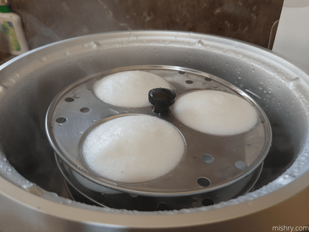 steaming the idlis in our rice cooker