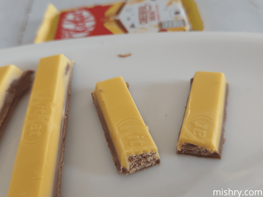 closer look at nestle kitKat cheerful break mango flavor