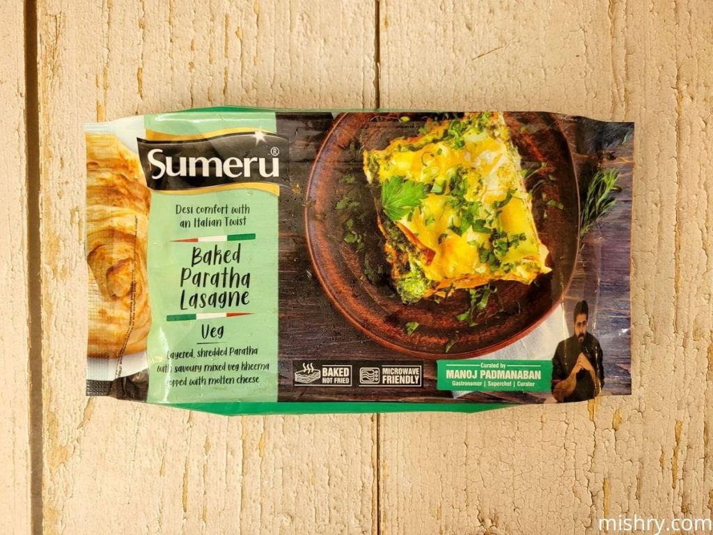 outer pack of sumeru paratha lasagne