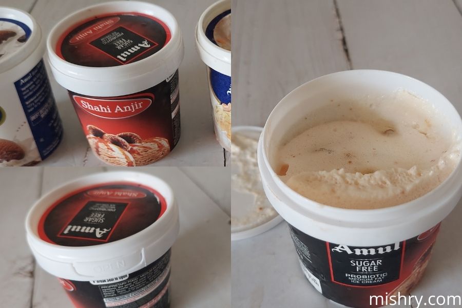 the overall packaging of amul sugar free shahi anjir ice cream