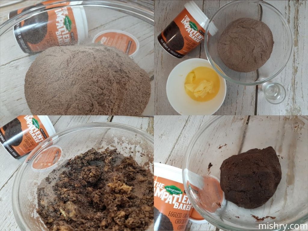 the preparation process of wingreens farms the impatient baker eggless chewy chocolate cookie mix