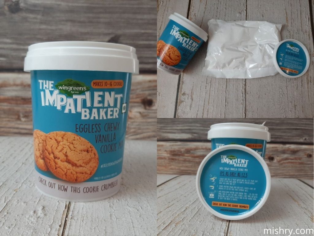 wingreens farms the impatient baker eggless chewy vanilla cookie mix packaging