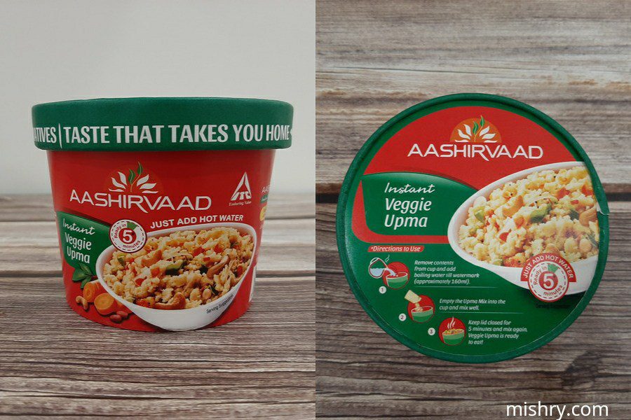 the outer packaging of itc aashirvaad instant veggie upma