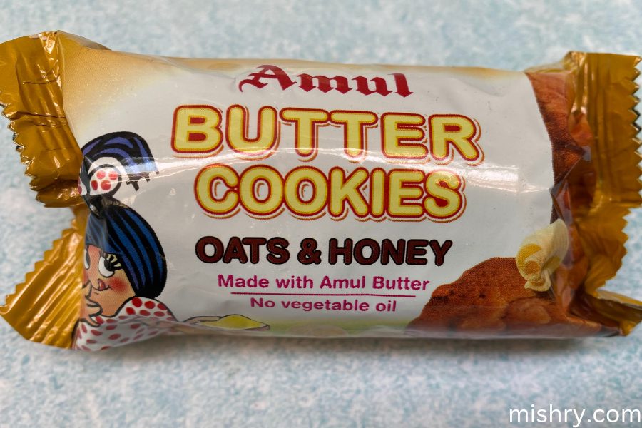 the packaging of amul butter cookies oats & honey