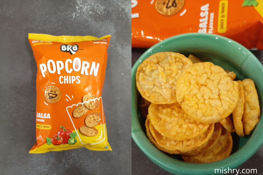 a close look at brb popcorn chips in salsa flavor