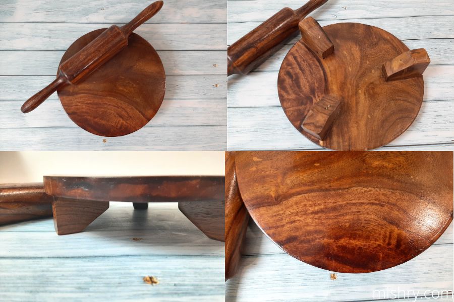 a close look at this wooden chakla belan set