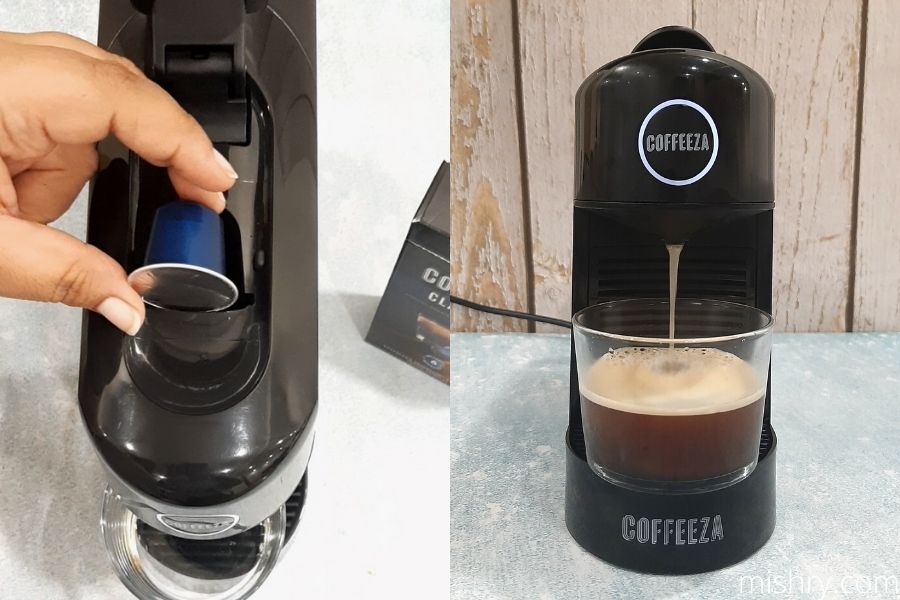 inserting the coffee capsule in the machine