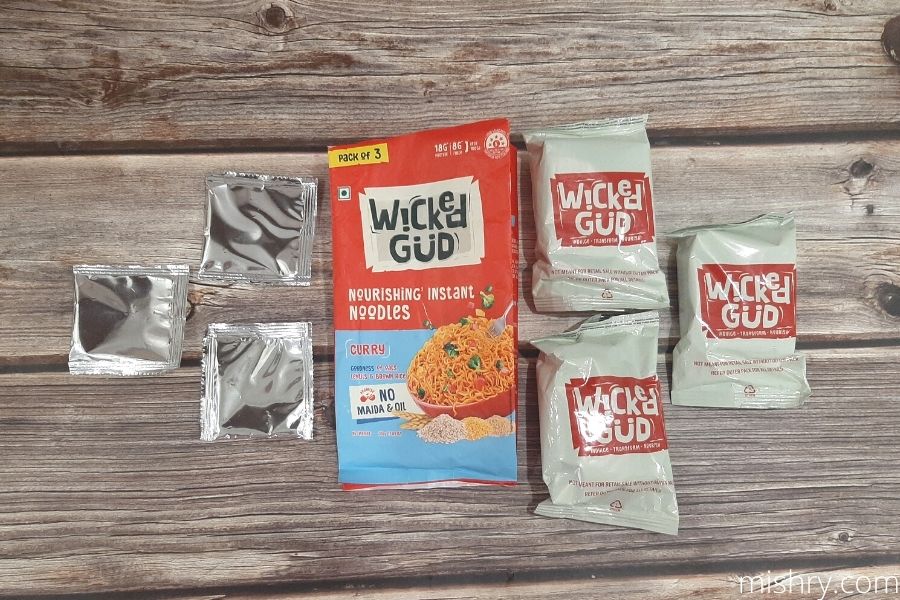 the complete packaging of wicked gud curry noodles