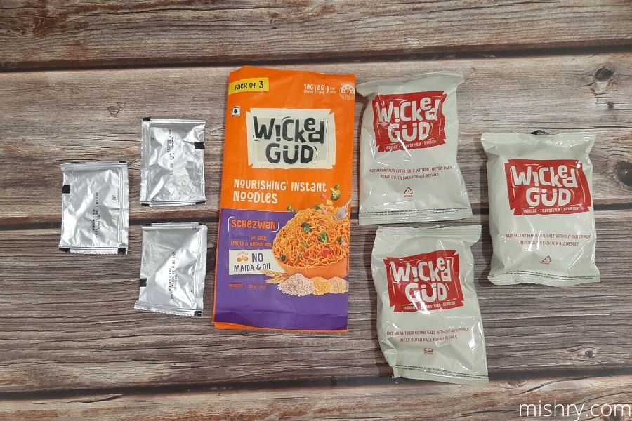 the complete packaging of wicked gud schezwan noodles